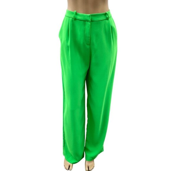 AMANDA UPRICHARD Wallace Pleated Straight Leg Pant Grass Green Polyester Size L - Picture 4 of 15